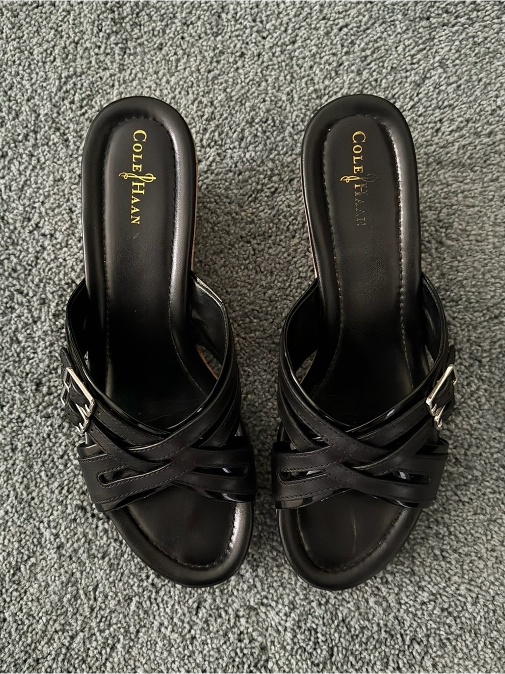 Cole Haan Black Leather Crisscross Slide Mules